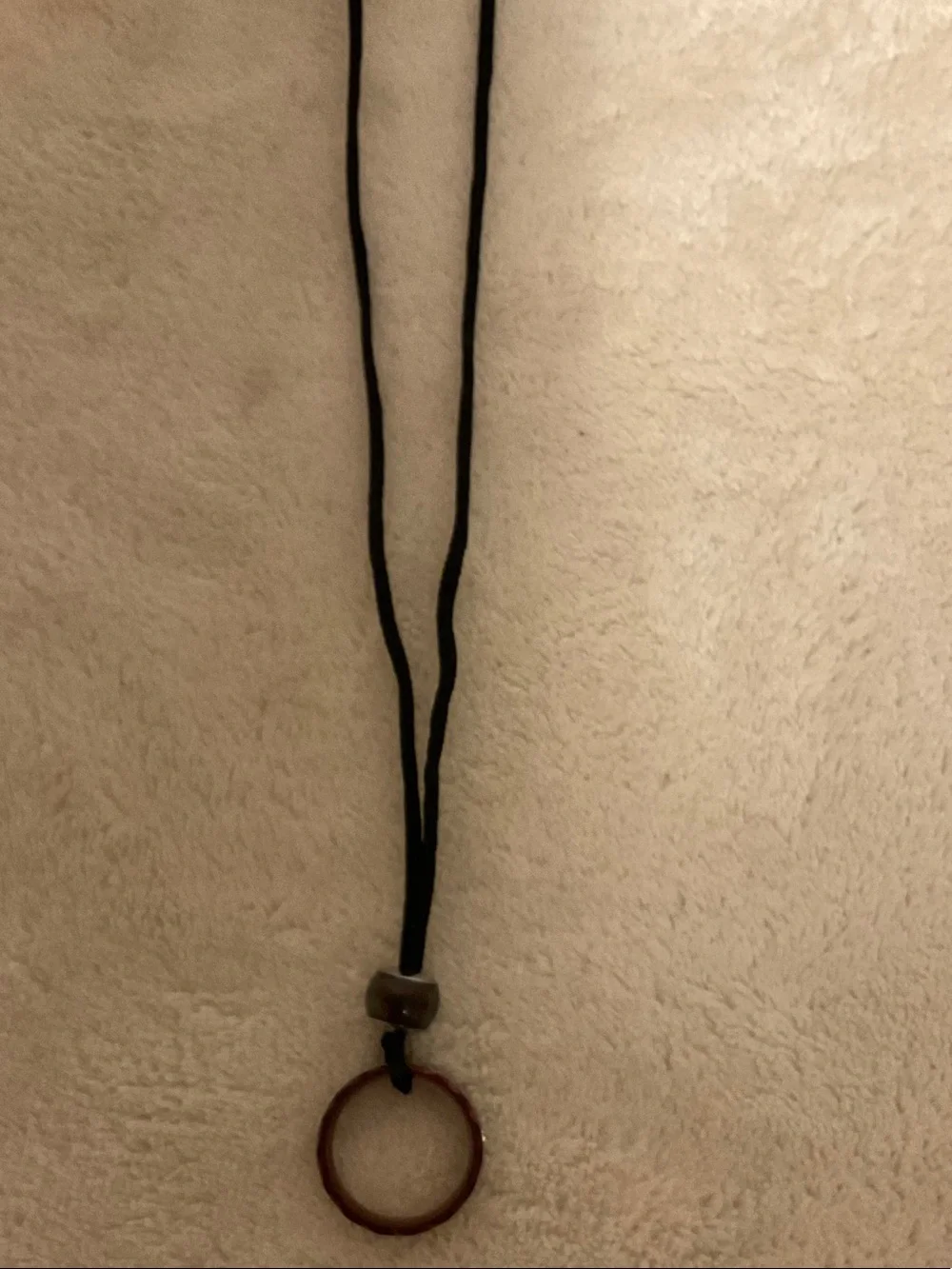 Minimal Black Cord Necklace with Brown Ring Pendant Accent